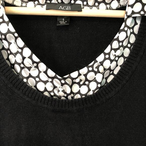 AGB Layered Black sweater polka dot satin top size small - Picture 4 of 10